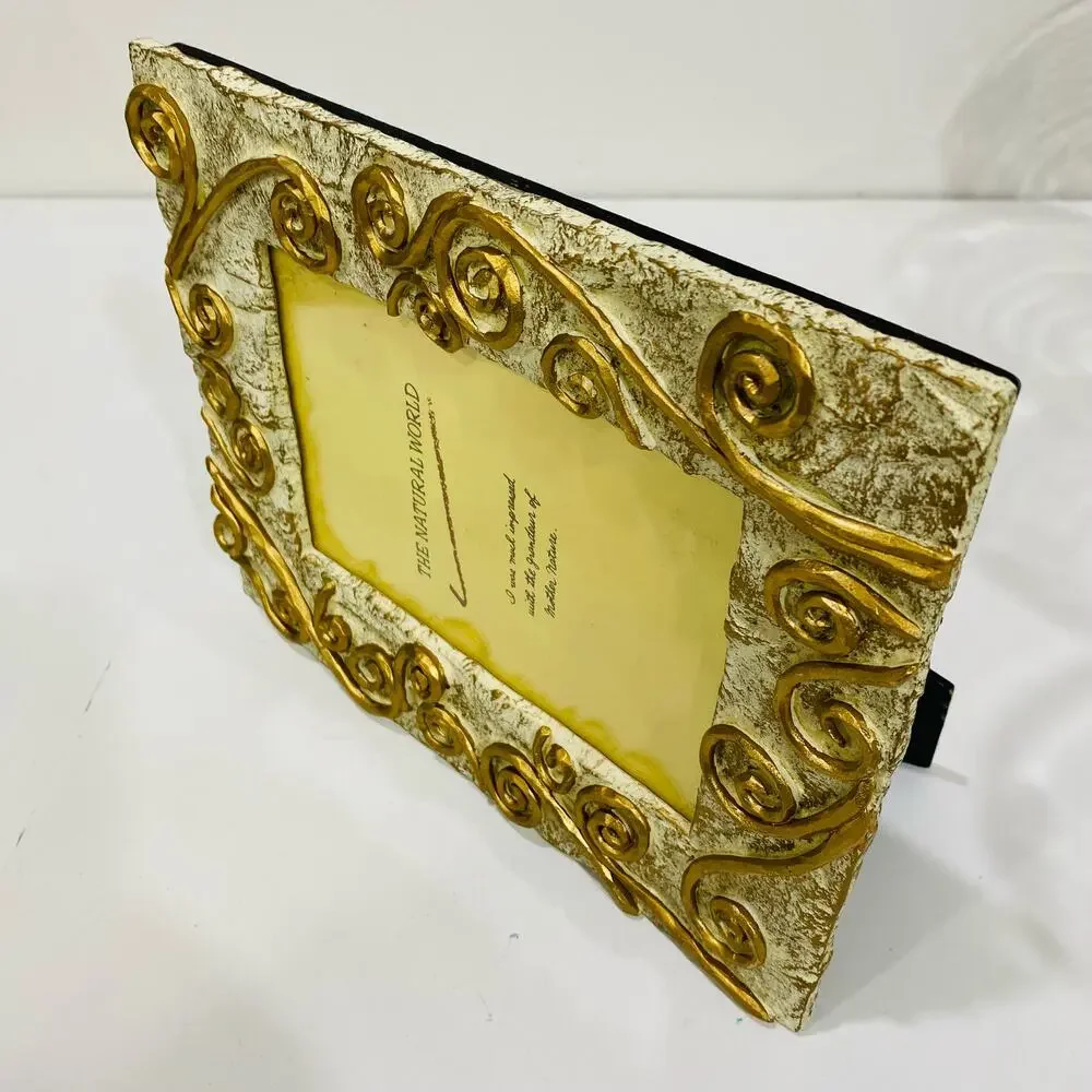 The Natural World Photo Picture Frame Whimsical White & Goldtone Mod Stone Look